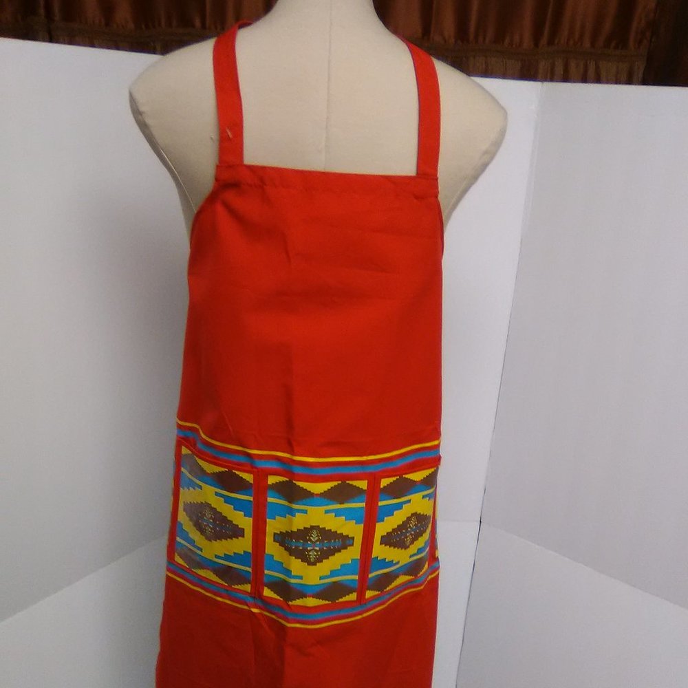 Men's Apron Color Red/with Multicolor Pattern Design NWOT